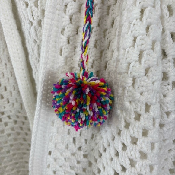 Handmade Chunky Crochet Rainbow PomPom Hooded Open Cardigan OS - Picture 2 of 3